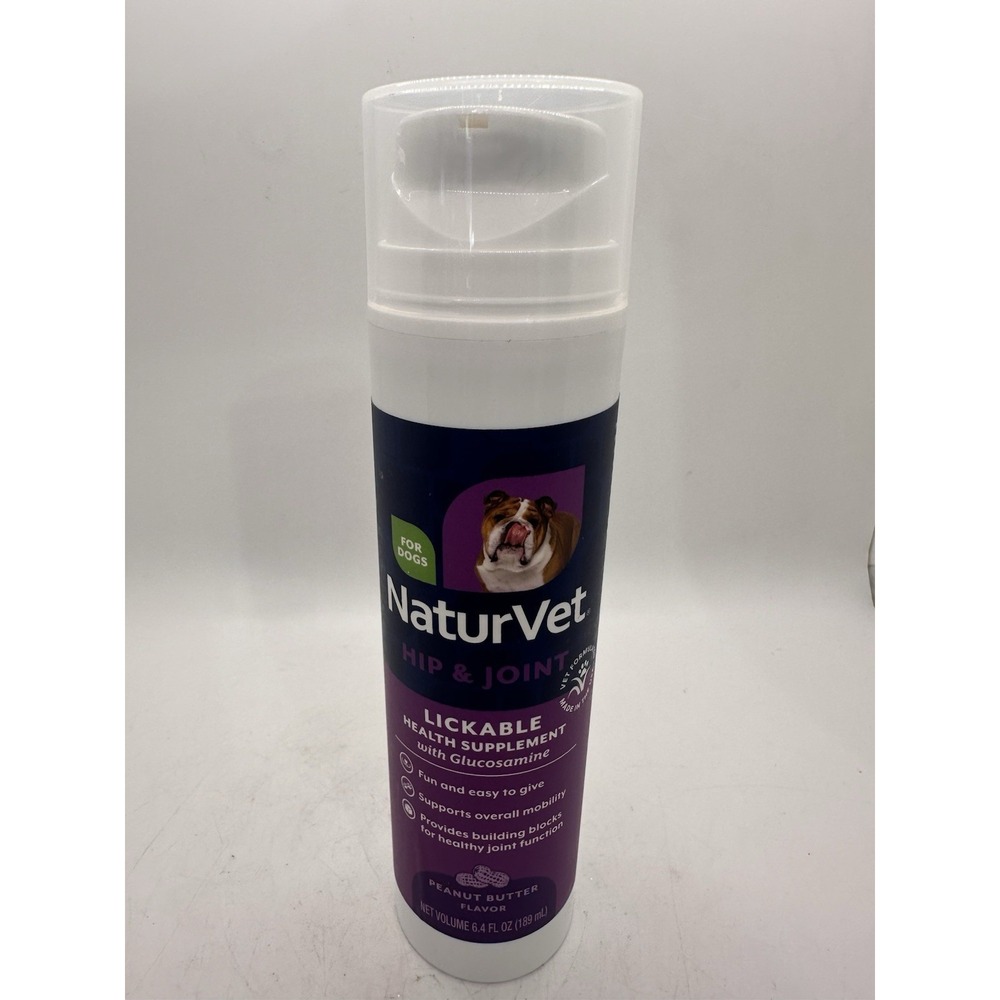 NaturVet Hip & Joint Dog Lickable Glucosamine Peanut Butter 6.4 oz New
